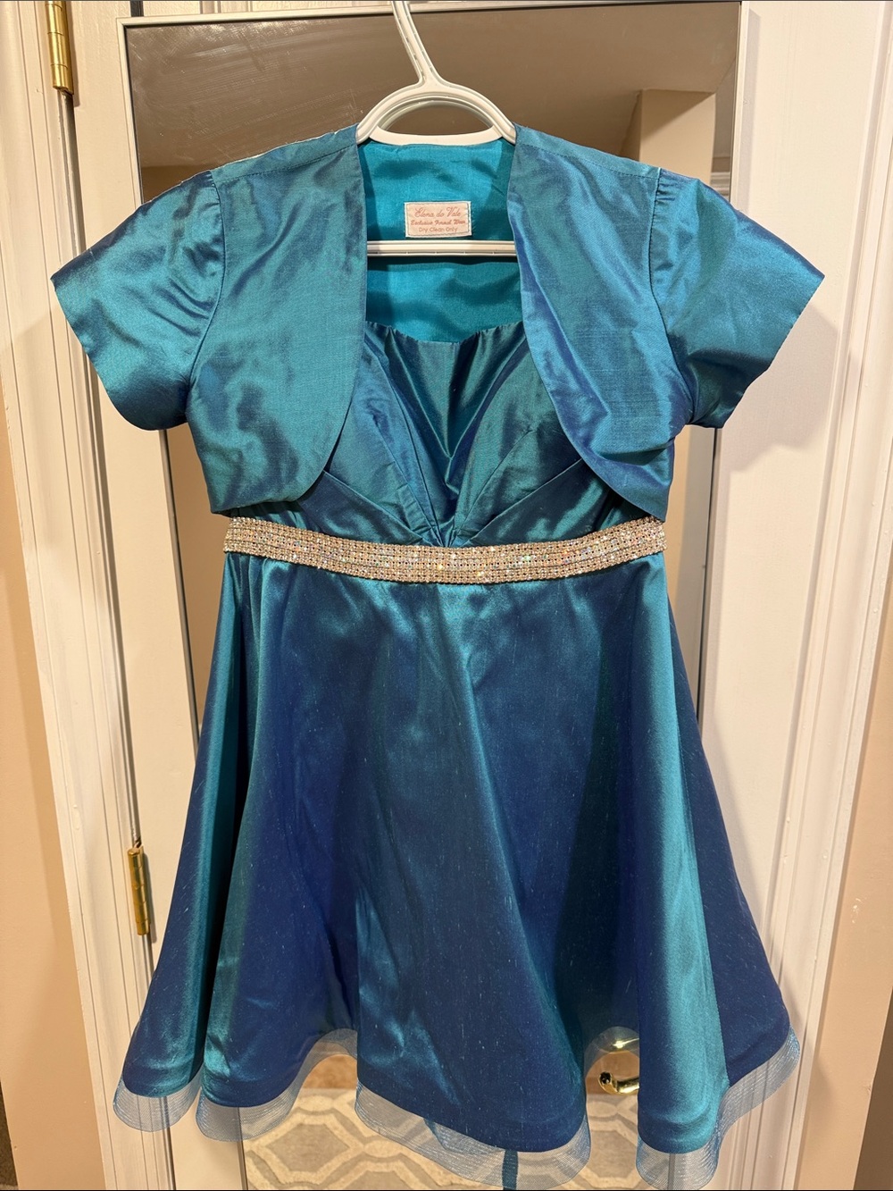 Shimmer Teal Girls Party Dress with Bolero